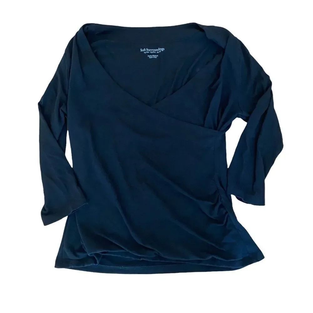 Soft Surroundings Black Crossover Front Cotton Top Sz PM